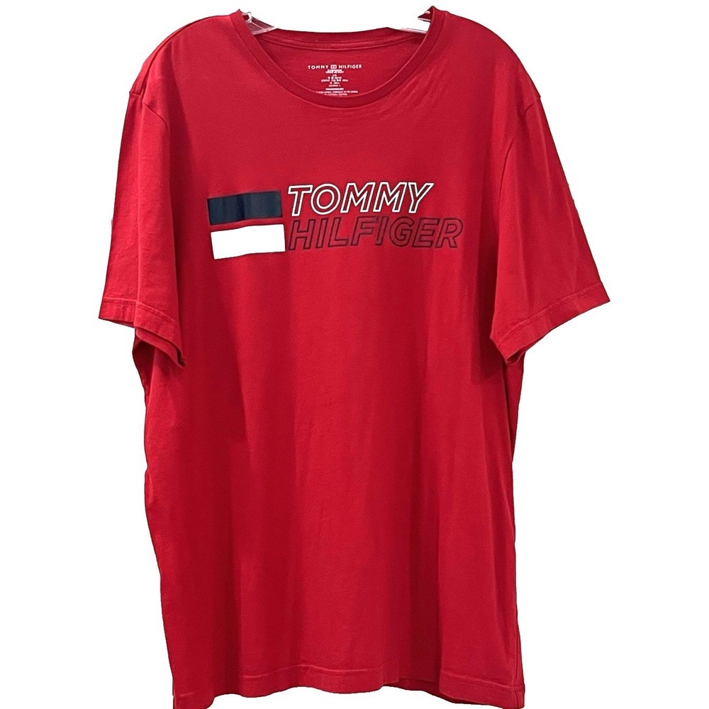Tommy Hilfiger Mens Sleepwear T-Shirt Size L Red Spell Out‎ Logo S/S Soft Cotton